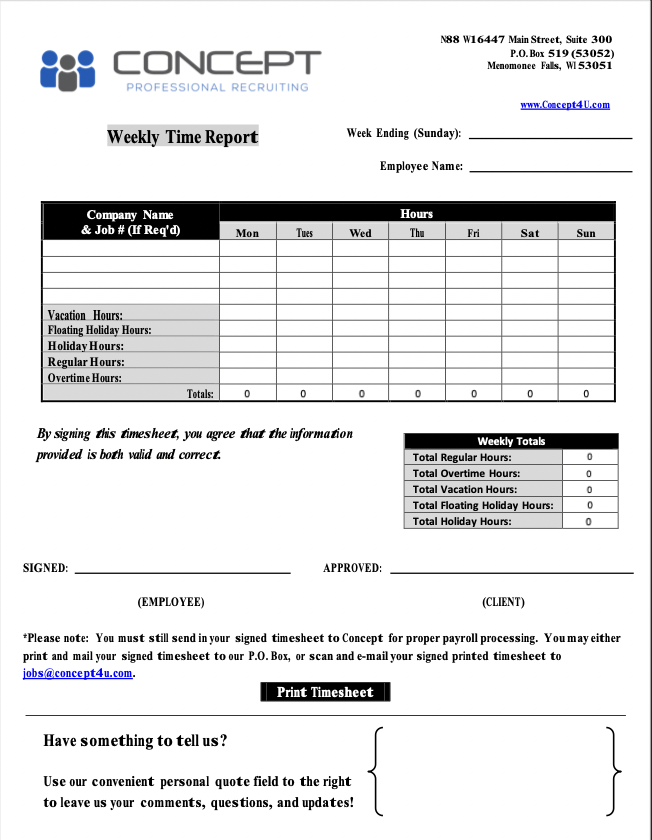 Concept Weekly Time Report